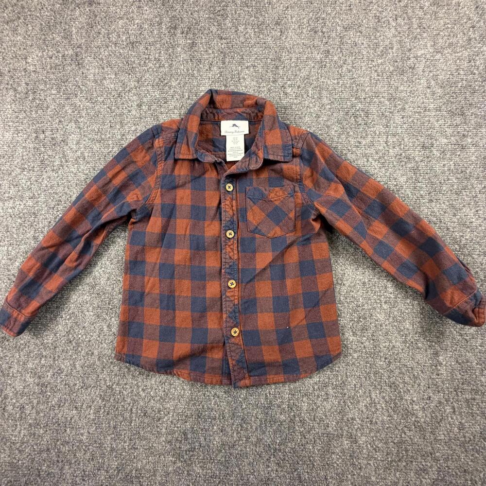 Tommy Bahama Boys Red Navy Blue Plaid‎ Long Sleeve Shirt Size 4T 1076